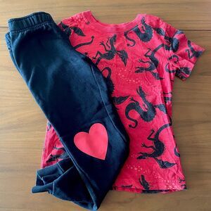 Short Sleeve 2 Piece Red Dragon T-Shirt & Jogger Set 5T Valentine Hearts Toddler